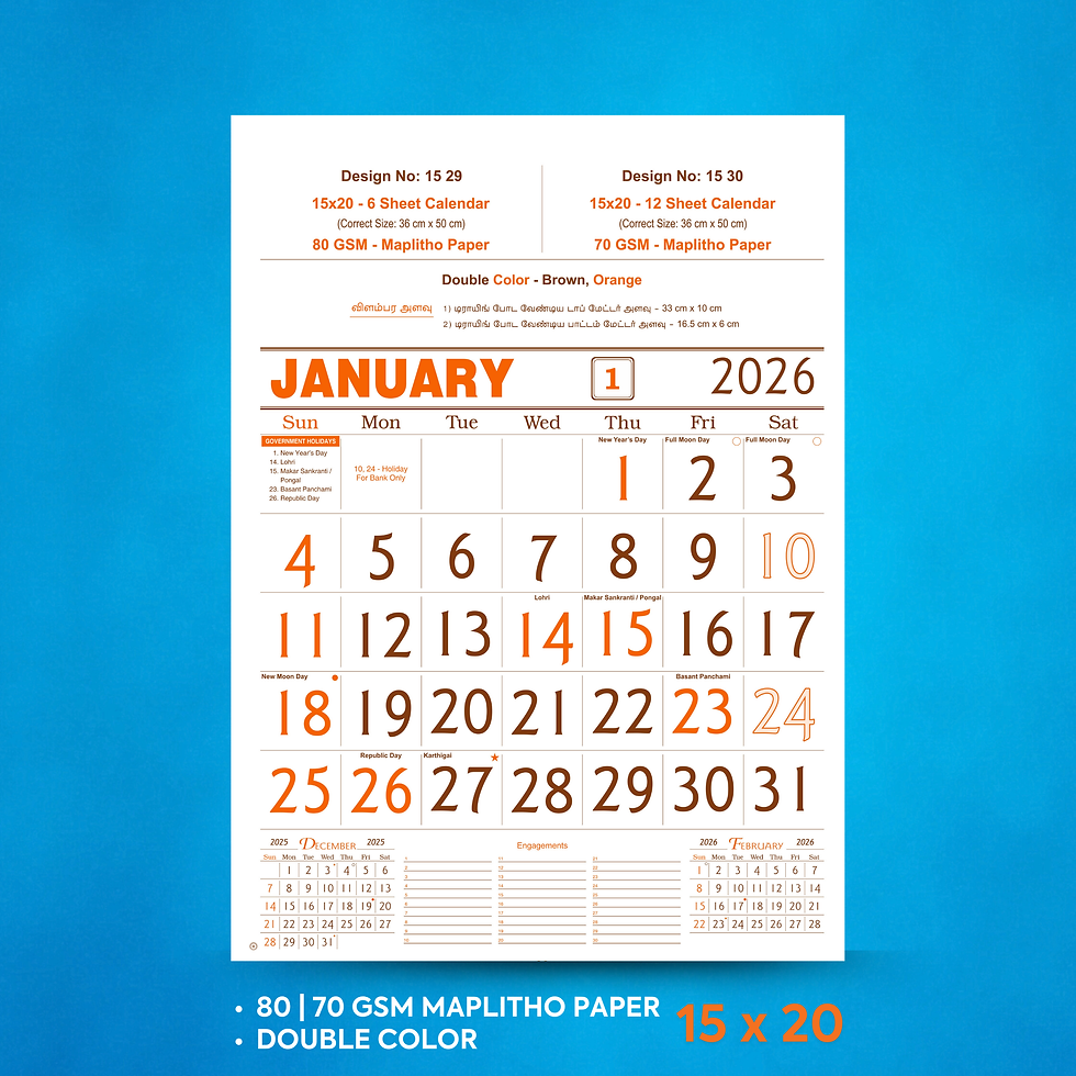 Thumbnail: 15 x 20  1515 -  1528 | Maplitho 70 | 70 GSM Double Color Finished Calendar
