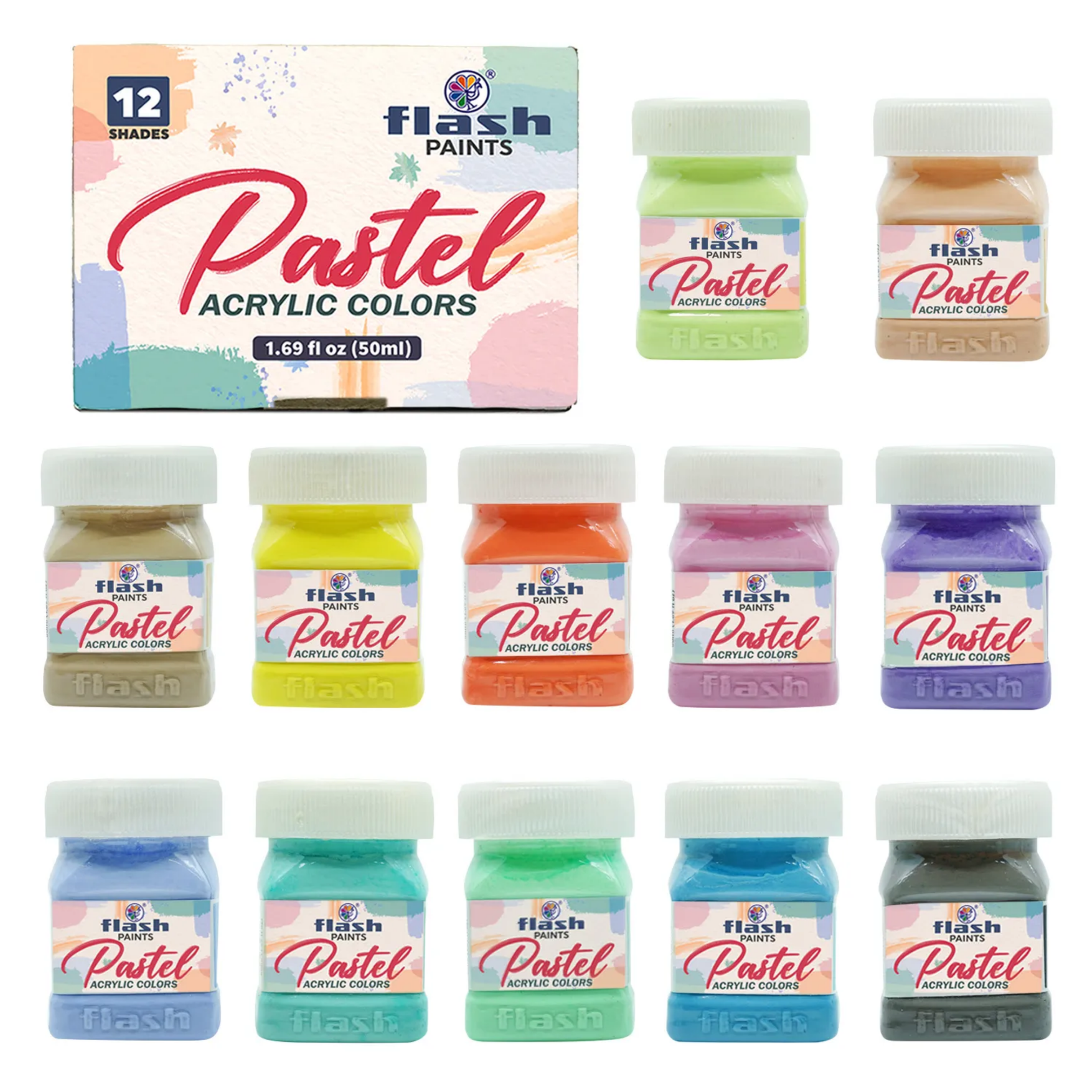 Flash Pastel Colour Set | 12 Colors | 50 ml Each (50 ml x 12 Shades)