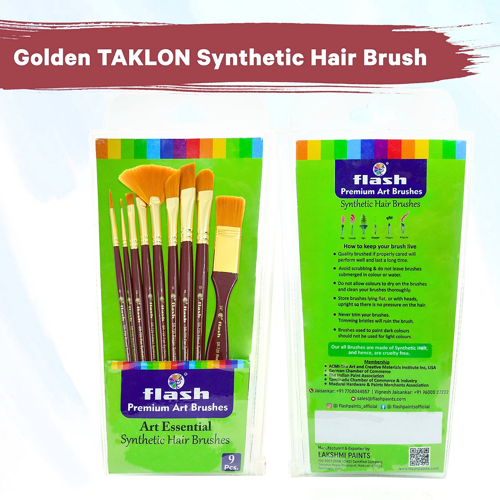 Flash Artist Hobby Premium Golden Taklon mixed Brush 9 Pcs Set