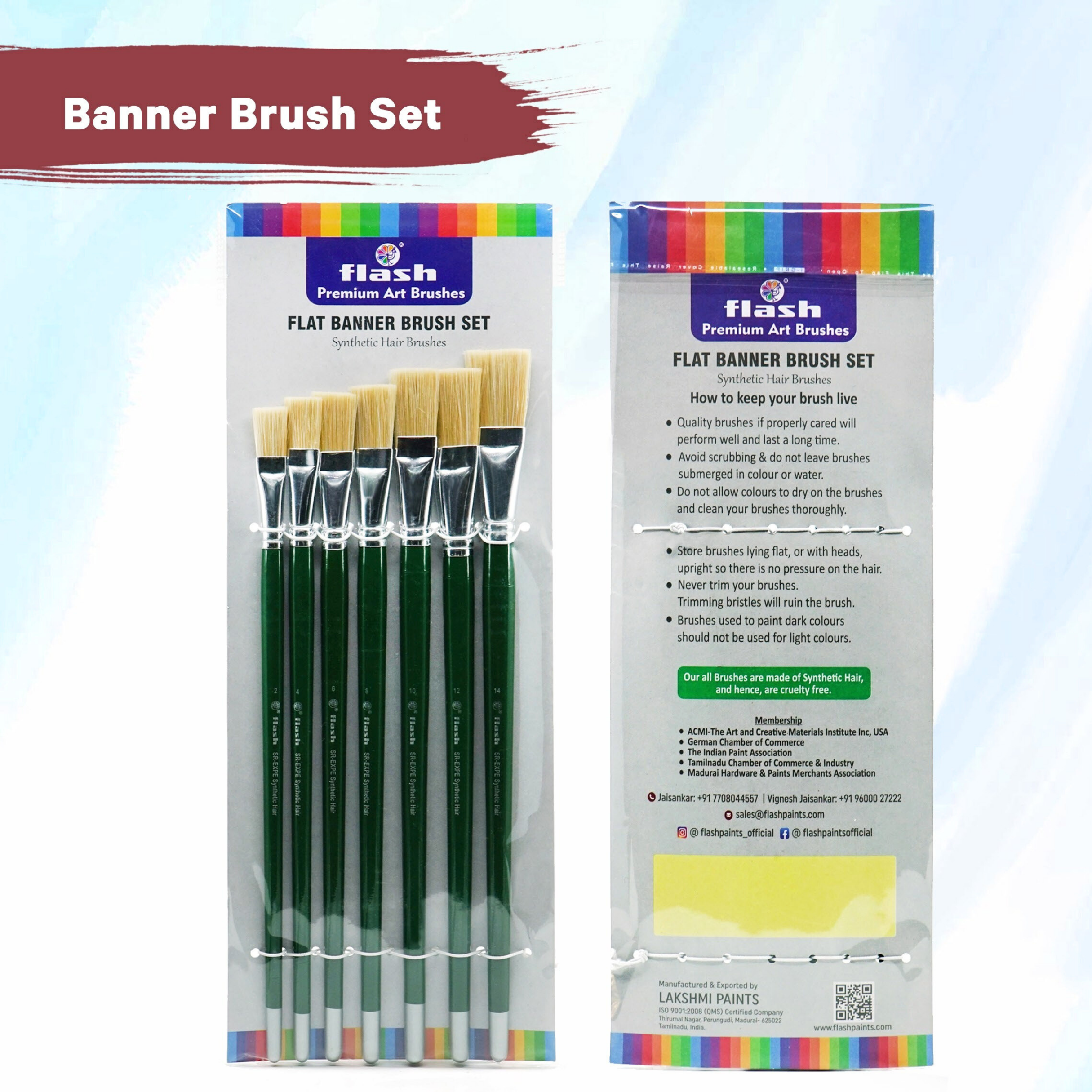 Flash SR-500 Artist Flat Banner Brush 7 Pcs Set