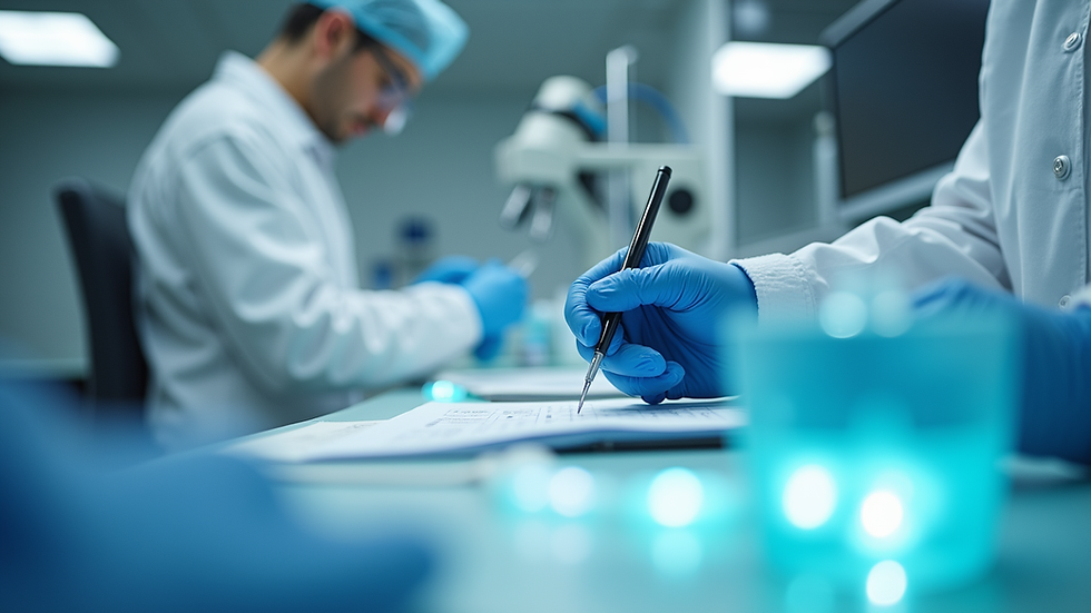 Close-up view of clinical research documentation and quality check