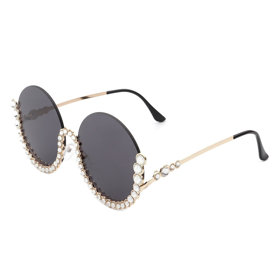 Thumbnail: Gloriana - Women Circle Half Frame Oversize Rhinestone Fashion Round Sunglasses