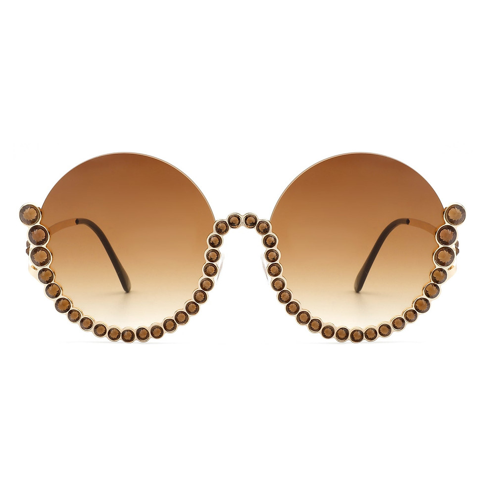 Thumbnail: Gloriana - Women Circle Half Frame Oversize Rhinestone Fashion Round Sunglasses