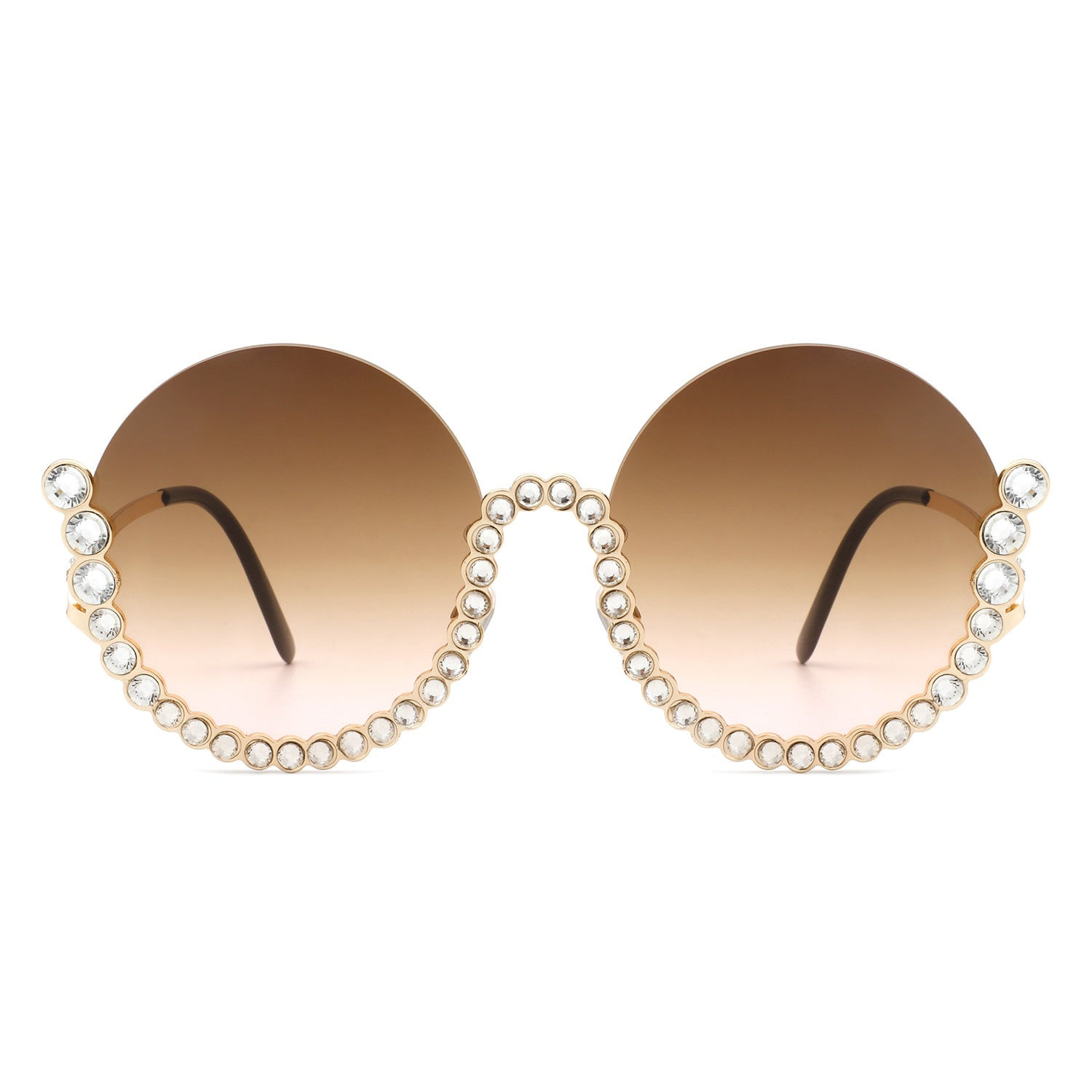 Gloriana - Women Circle Half Frame Oversize Rhinestone Fashion Round Sunglasses