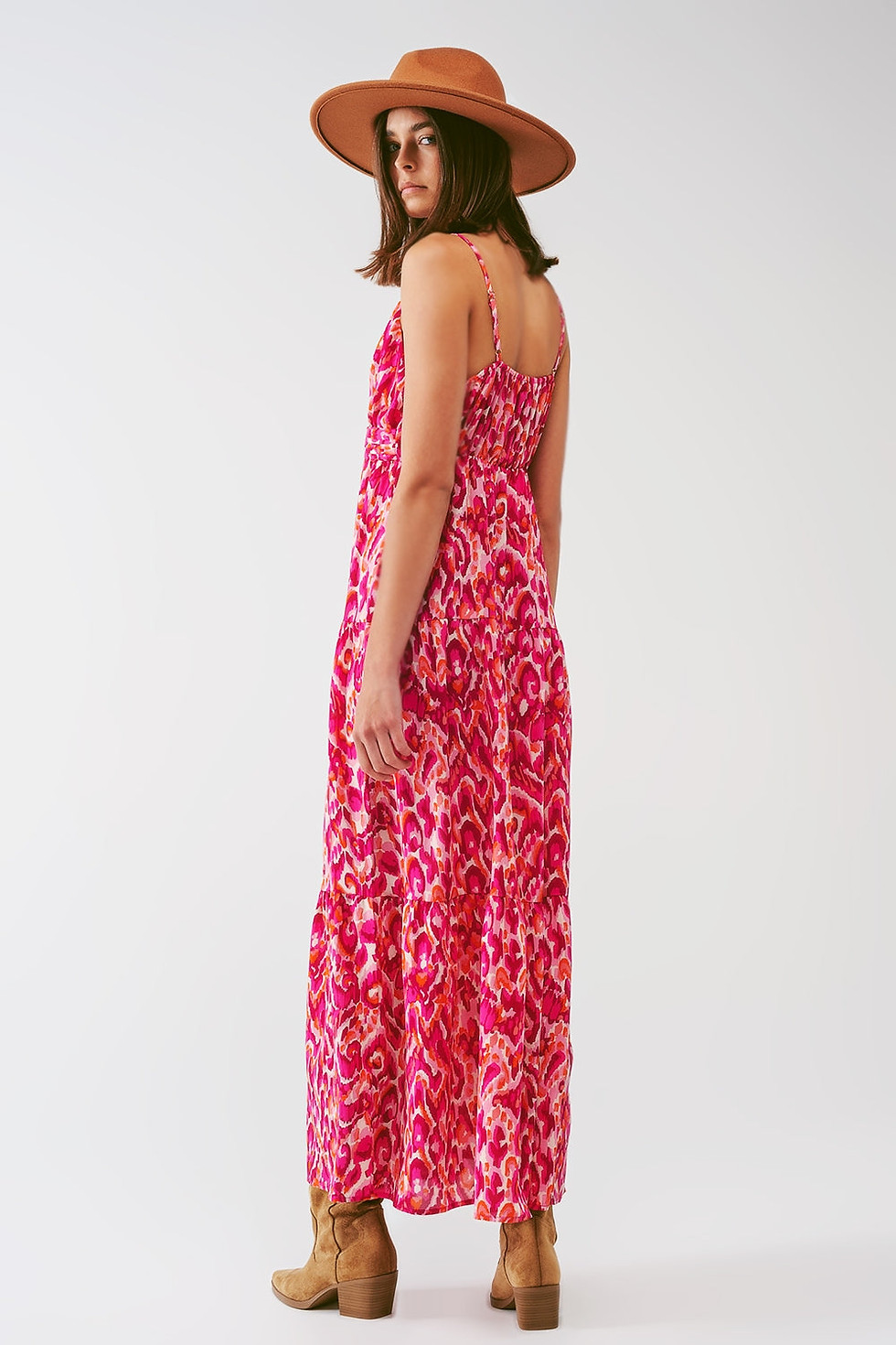 Thumbnail: Floral Print Maxi Dress With v Neck in Pink