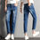 Thumbnail: 2022 New Women Fashion Mid Waist Boyfriend Big Ripped Hole Jeans Casual High