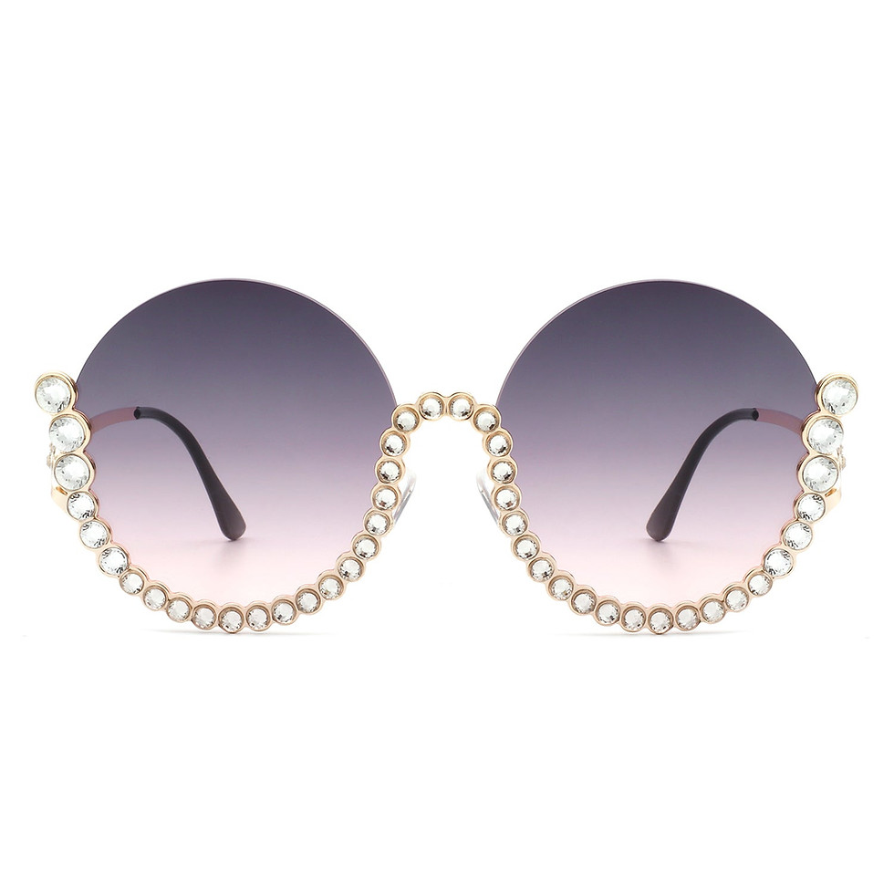 Thumbnail: Gloriana - Women Circle Half Frame Oversize Rhinestone Fashion Round Sunglasses