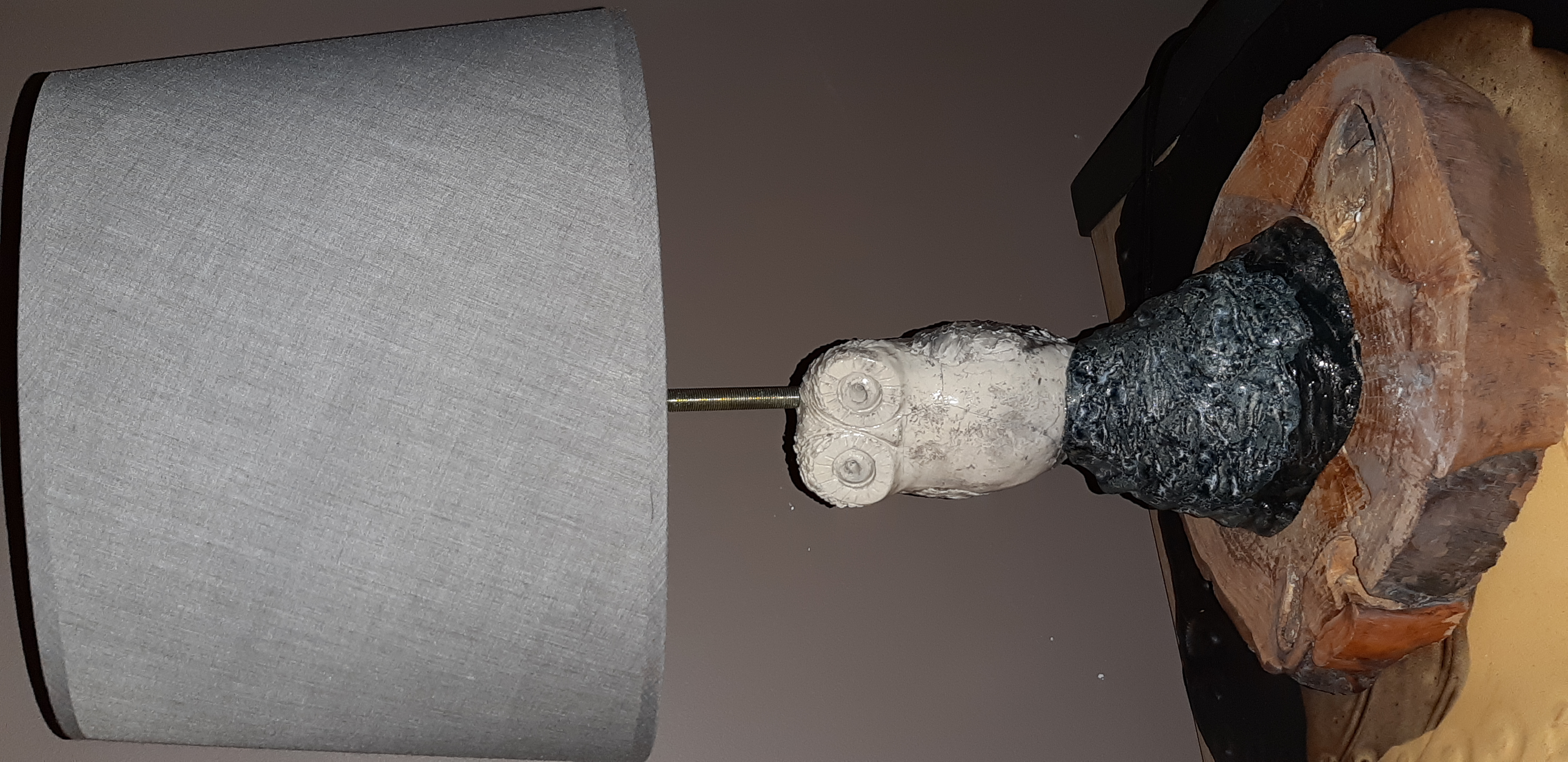 Lampe chouette raku blanche céramique noire
