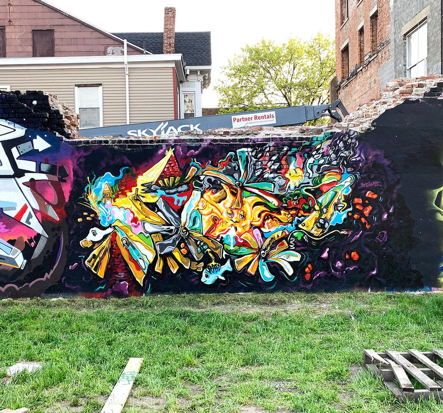 Mural Spray paint on the wall.