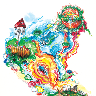 A drawing on paper of spooky things.