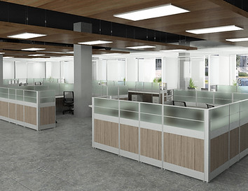 Render de mamparas con ventanas de cristal