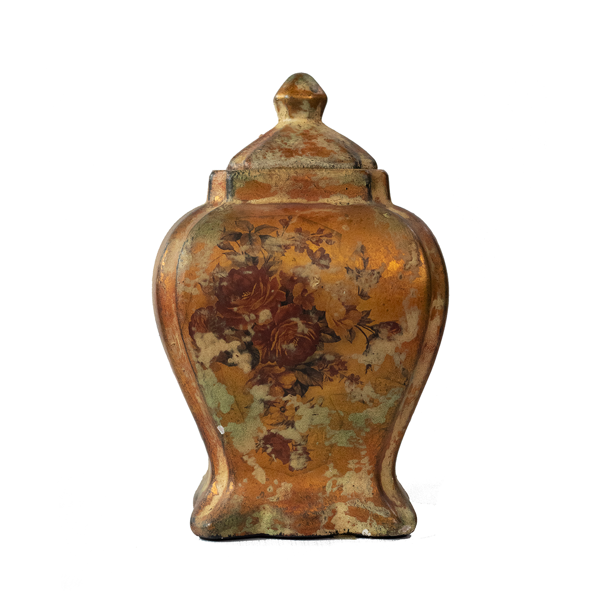 Jarron Vintage, dorado con flores