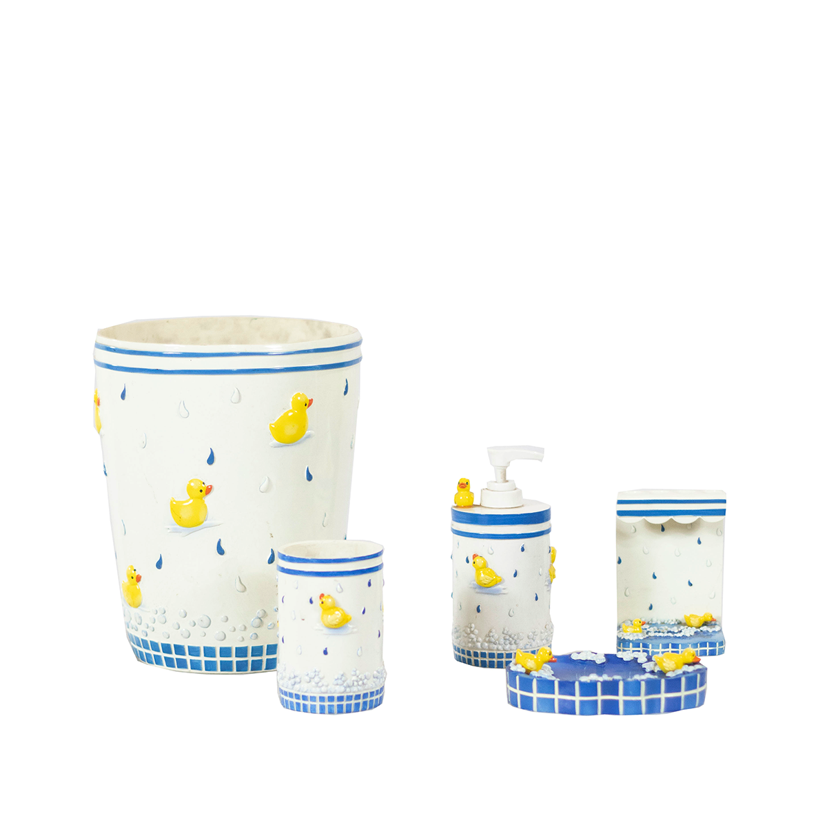 JUEGO DE BAÑO BLANCO / AZUL CON PATITOS