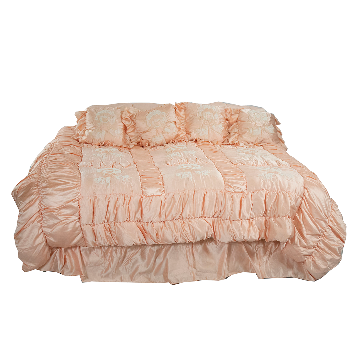 EDREDON DURAZNO KS CON FLOR DE ENCAJE