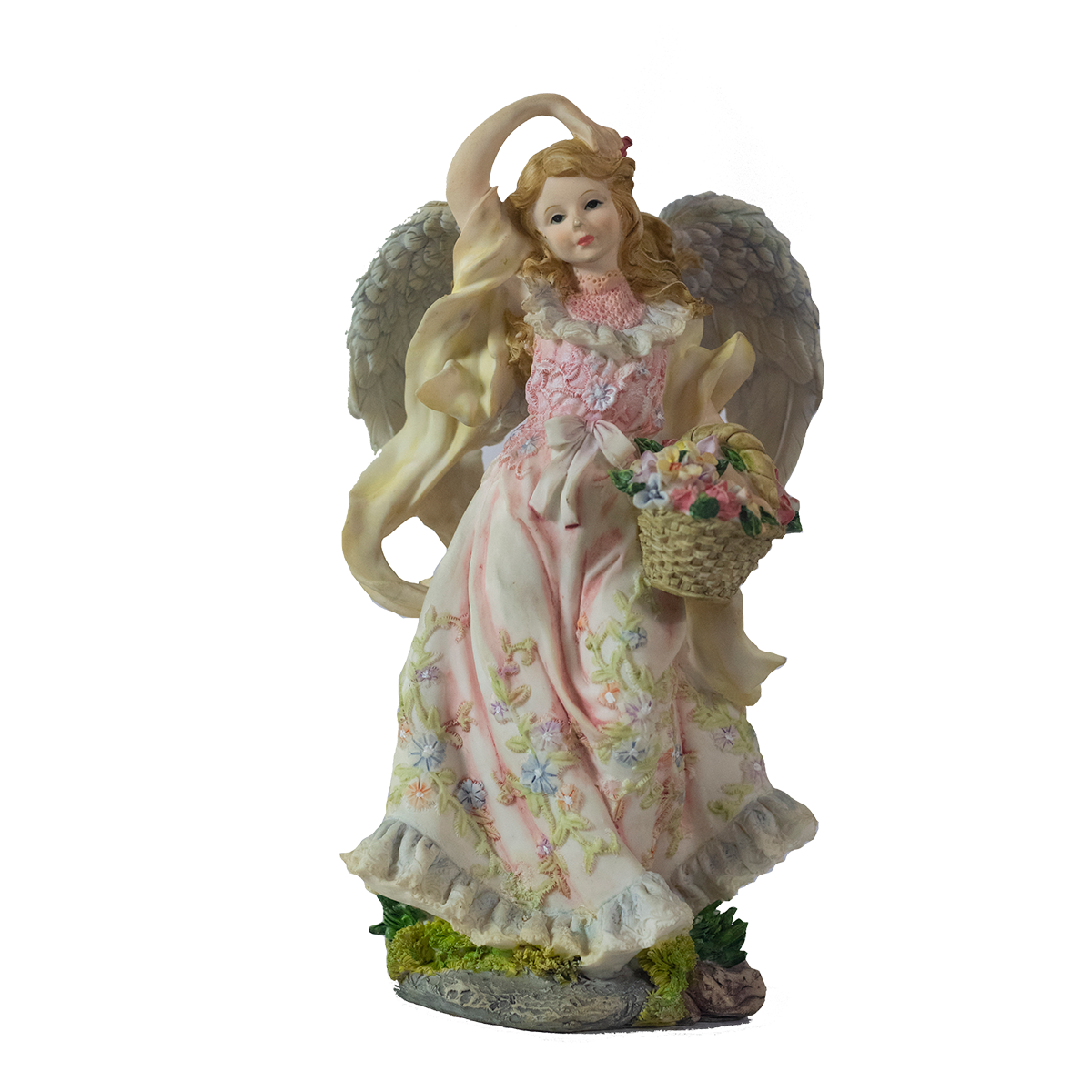 Angel Rosa con flores