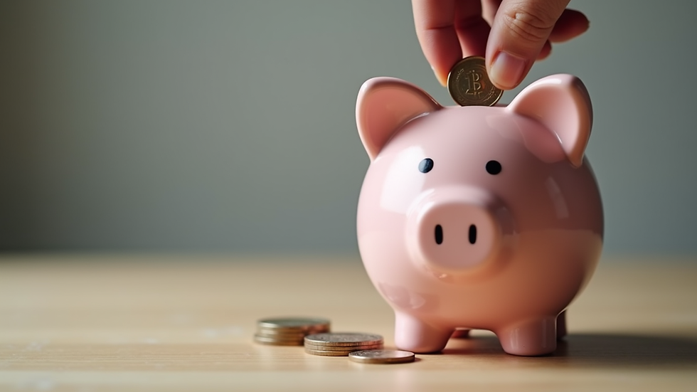Close-up view of a piggy bank with coins being inserted