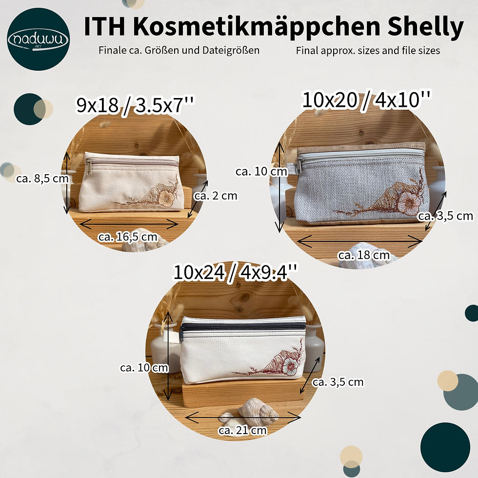 Miniaturbild: ITH Stickdatei Kosmetiktasche Shelly im Set mit 3 Größen ab 9x18 