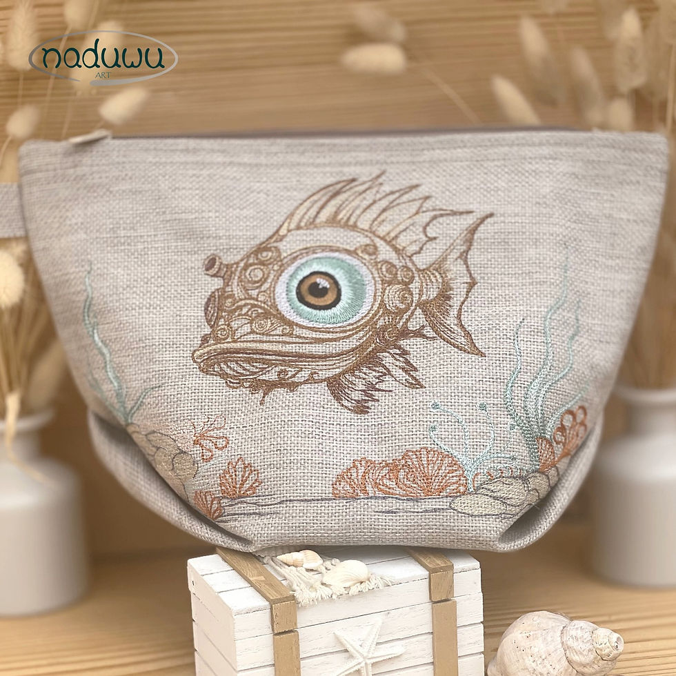 Miniaturbild: ITH Stickdatei Badetasche Fischkopp in 6 Größen ab 15x24, Kosmetiktasche
