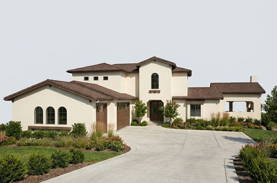 3D render drawing of a Mediterranean-style home.