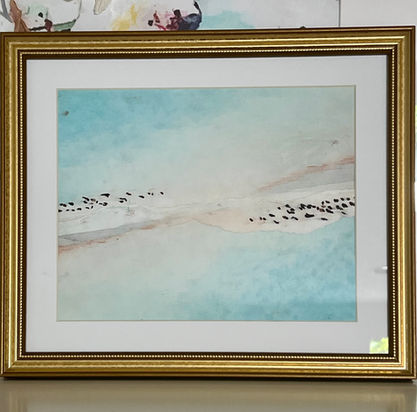 symmetry painting of birds on the beach