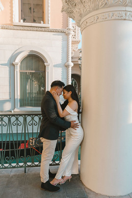 happy couple at their dream vegas engagement photos