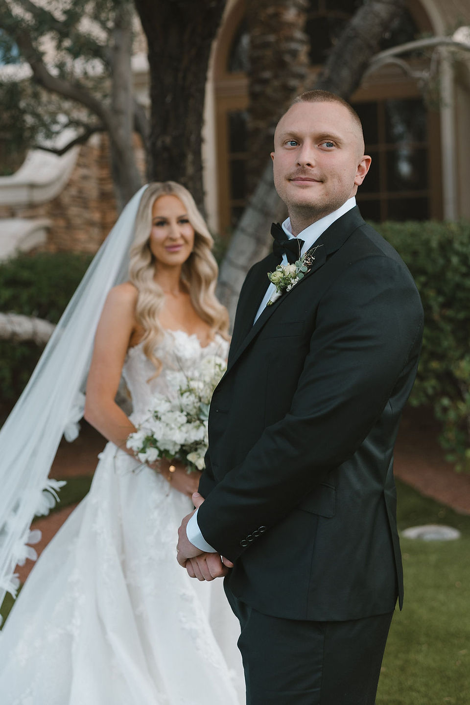 couple posing for the camera during their bridal session