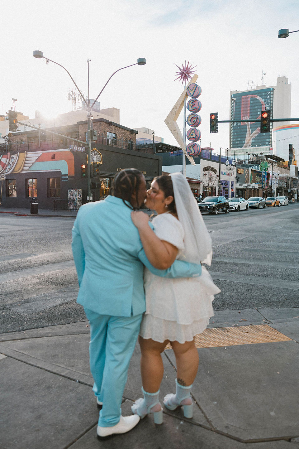 Newly married couple at their downtown Las Vegas portraits
