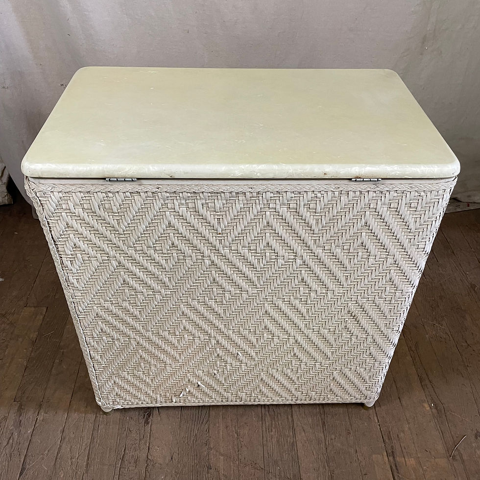 Thumbnail: Mid Century White Wicker Laundry Hamper