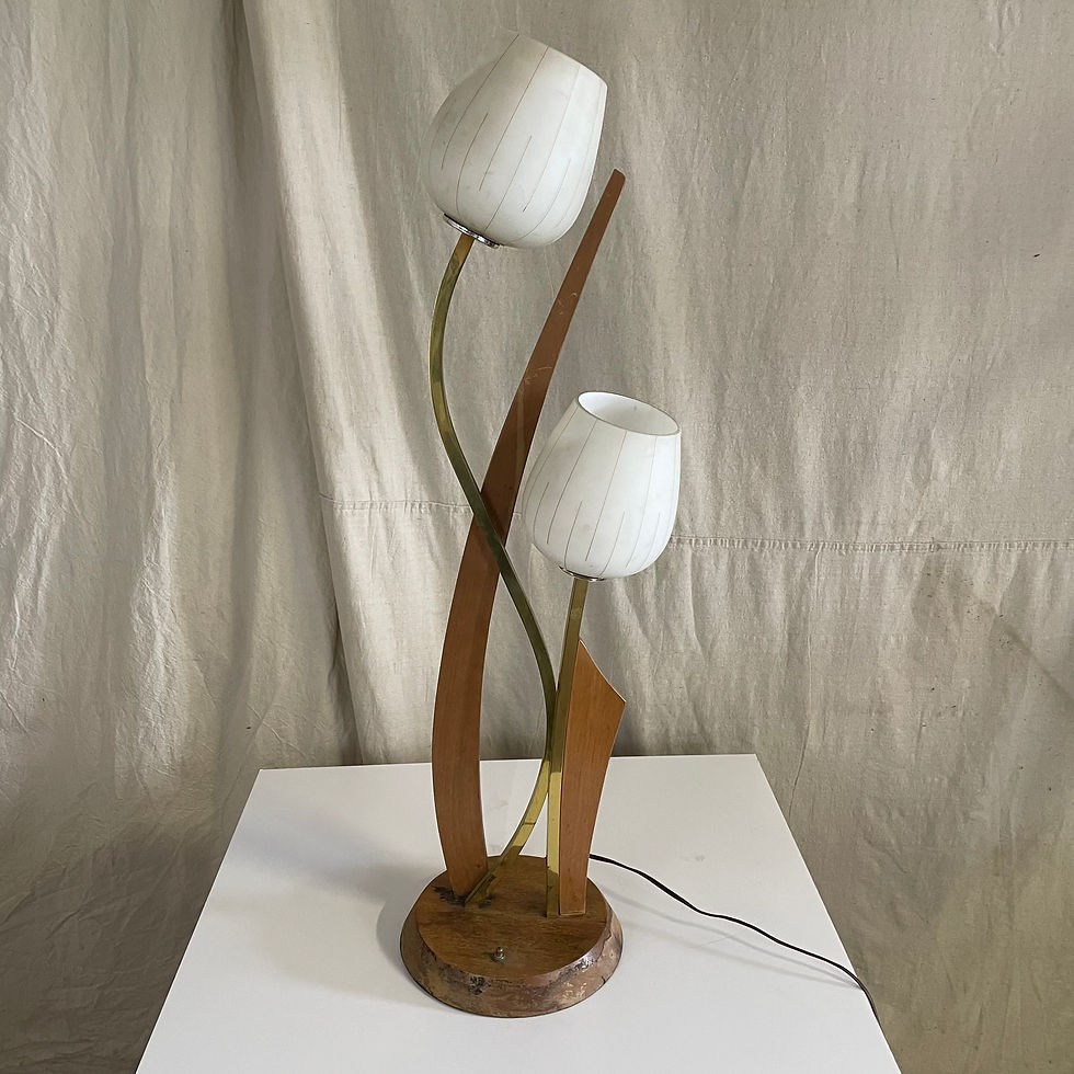 Thumbnail: MCM Brass & Walnut Tulip Lamp