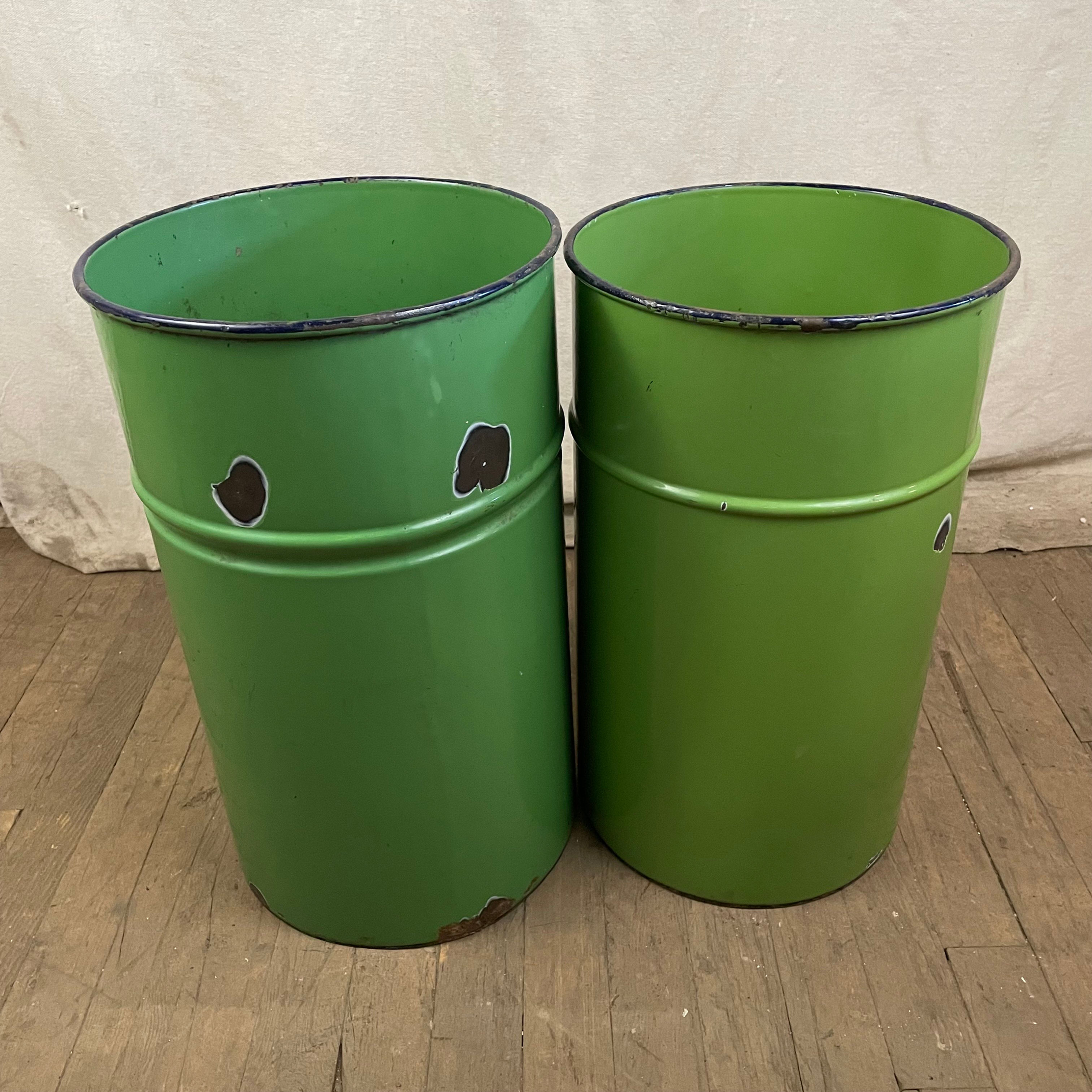 Green Metal Trash Can Waste Basket