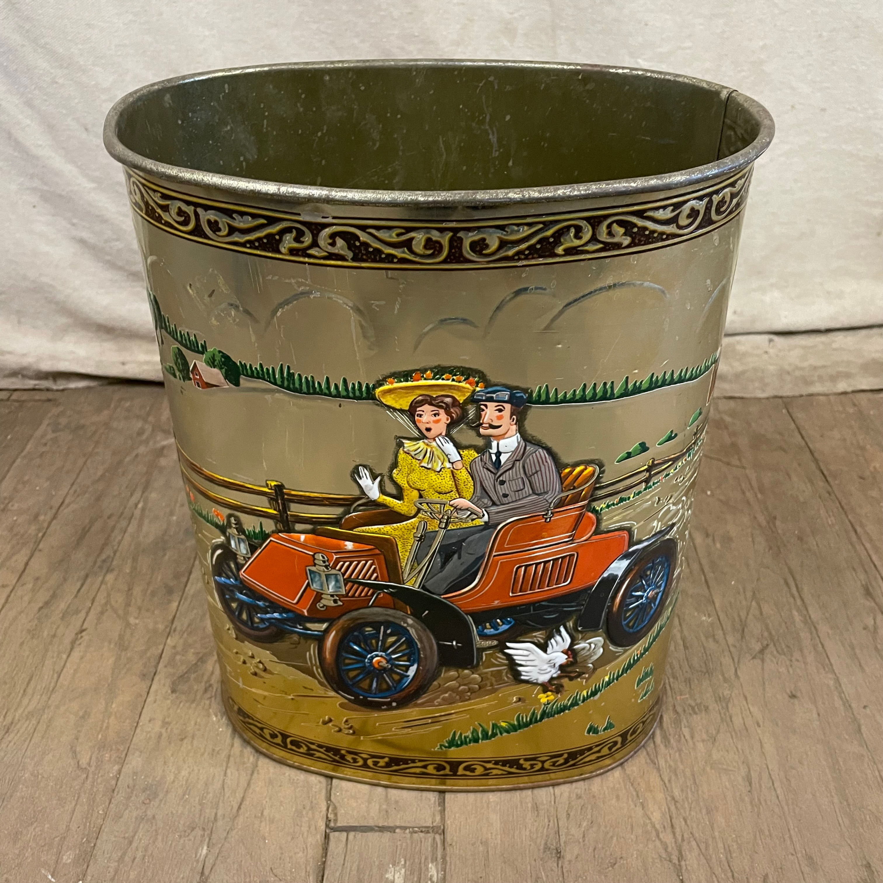 Model-T Old Car Metal Trash Can Waste Basket