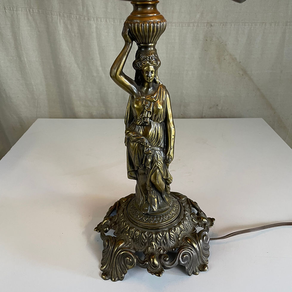 Thumbnail: Small Roman Goddess Brass Slag Stained Glass Lamp