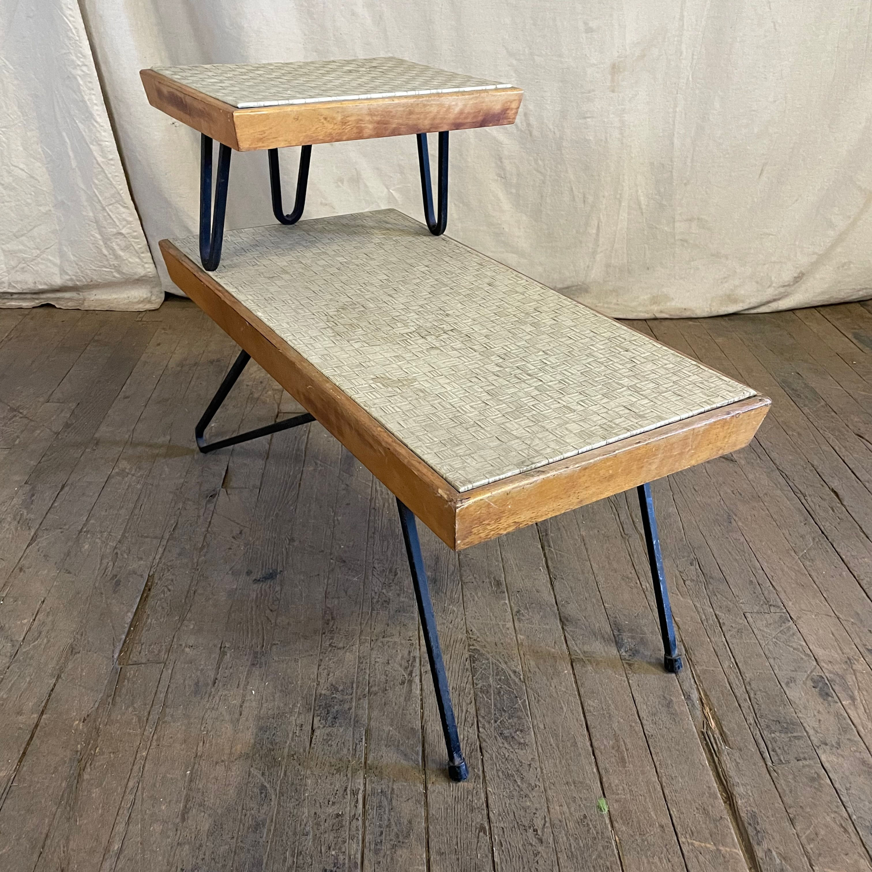 Woven Top Two Tier Side Table