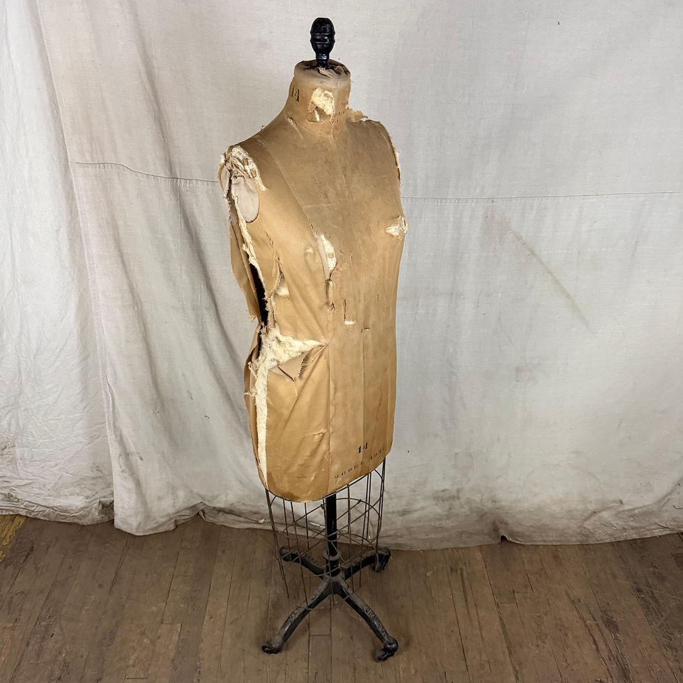 Ratty Dress Form w/ Wire Base on Rolling Stand