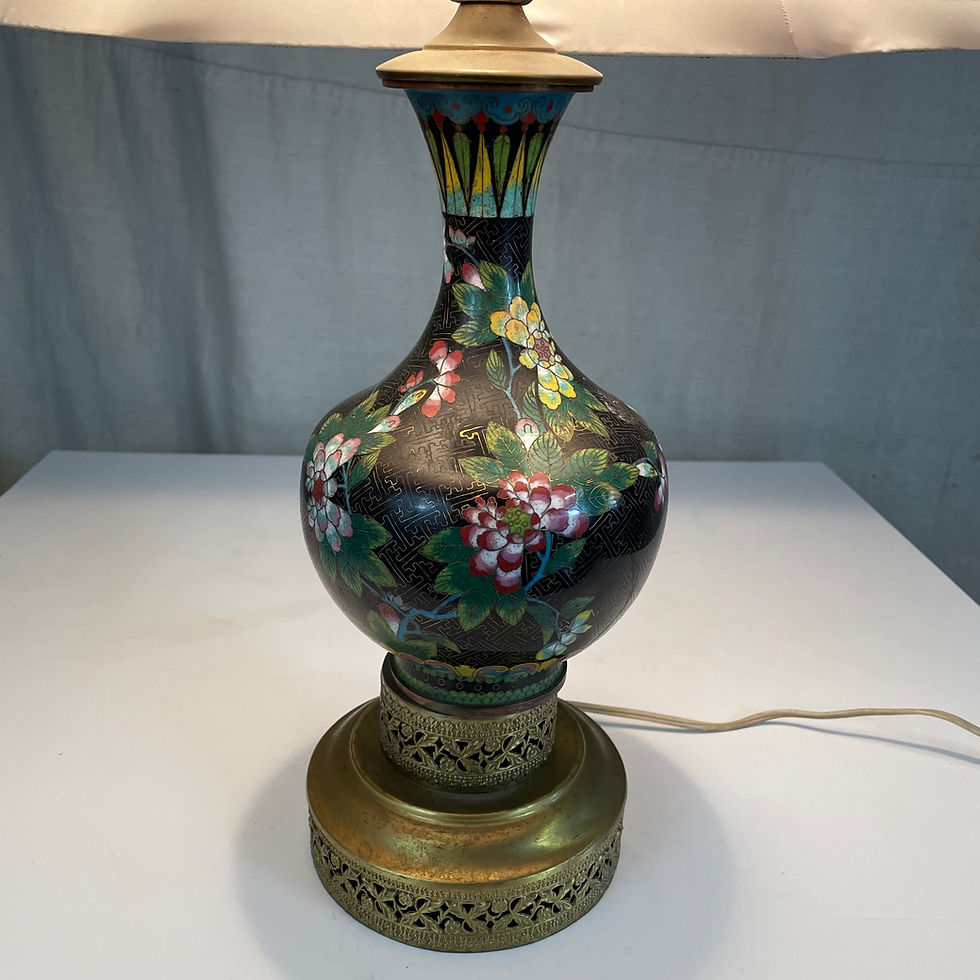 Thumbnail: Floral Black Chinoiserie Asian Art Lamp