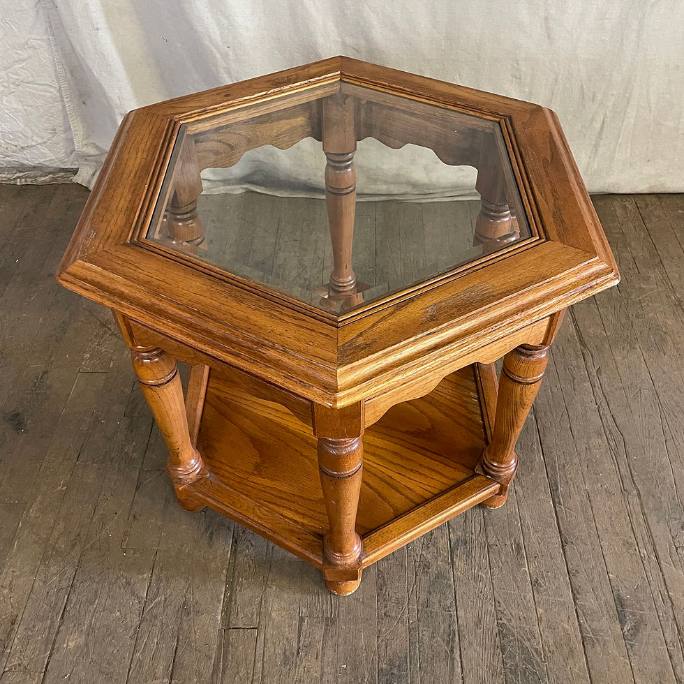 Thumbnail: Oak Hexagonal Side Table w/ Glass Top