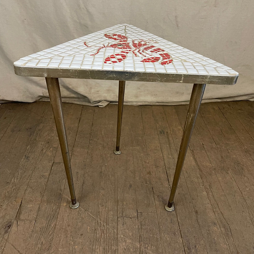 Thumbnail: White Tiled Triangular Side Table w/ Lobster