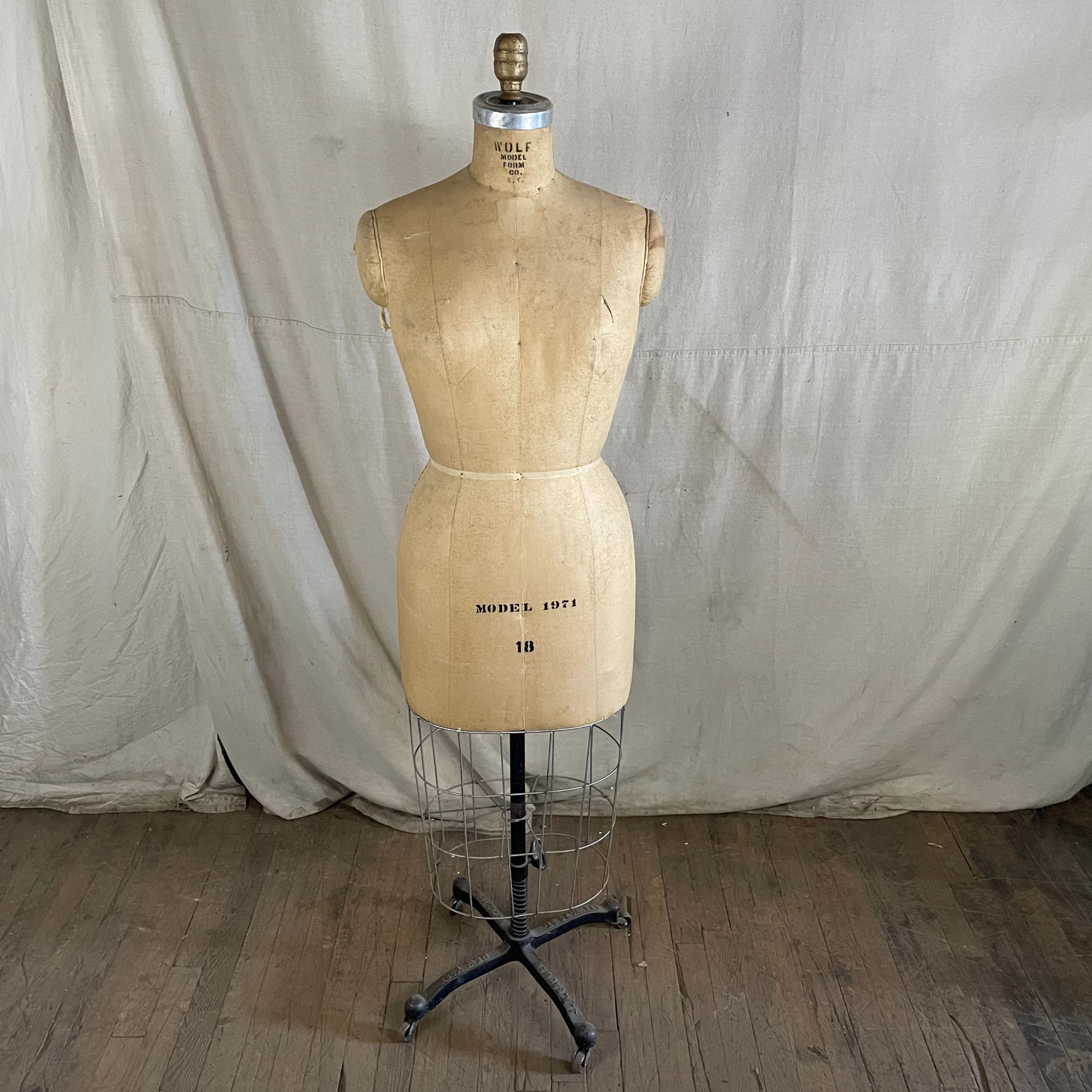 Wire Base Dress Form Torso on Rolling Stand