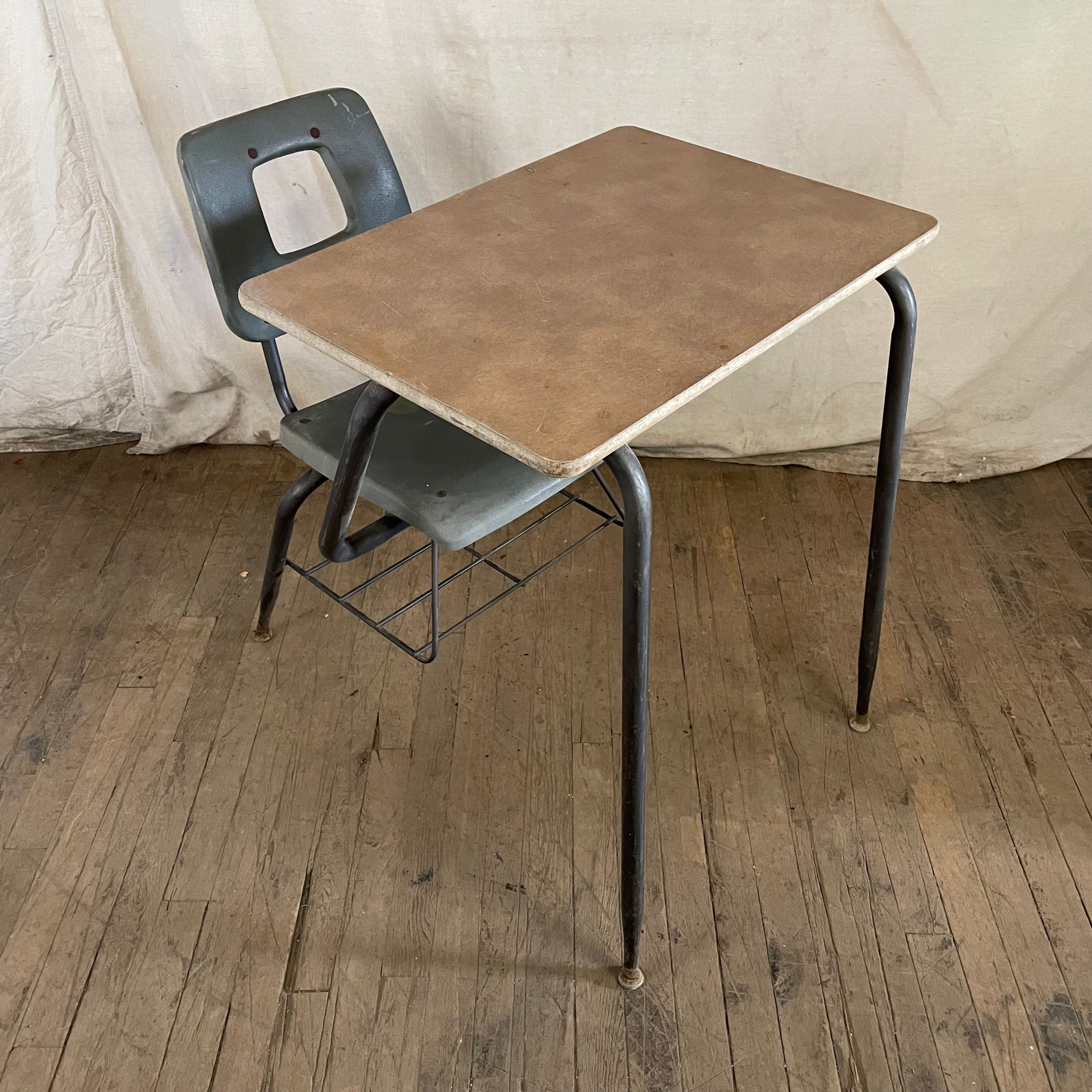 Wood Top School Desk w/ Green Plastic Seat