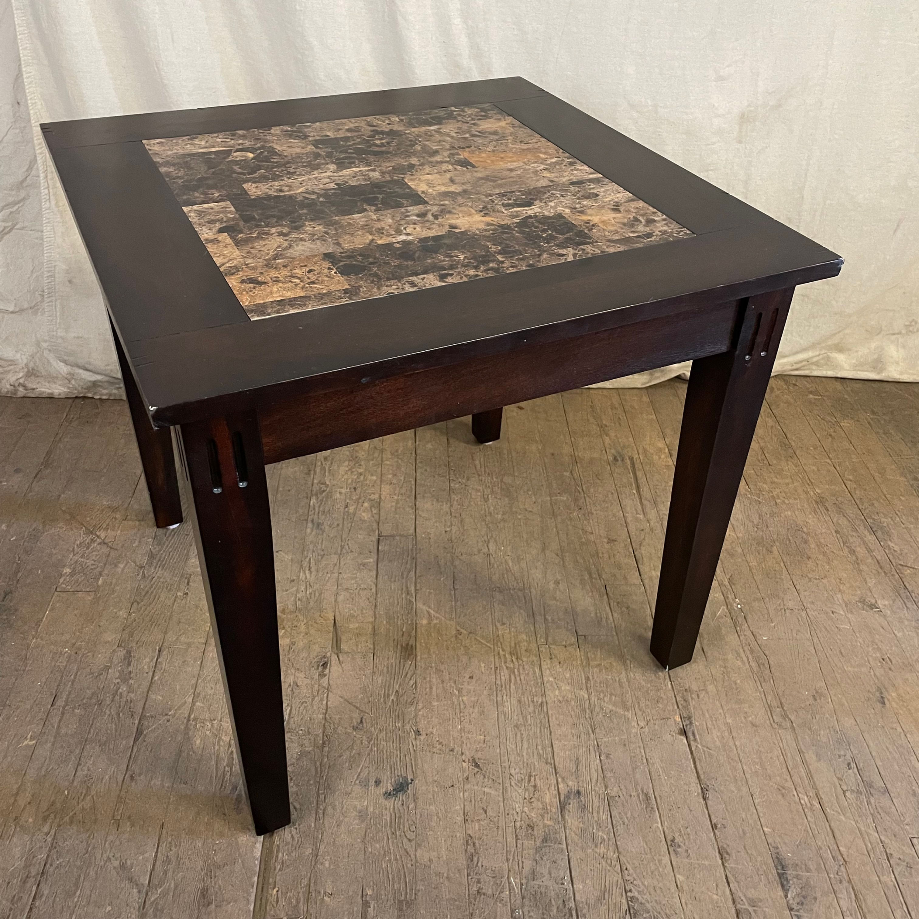 Modern Faux Stone Top Wood Side Table