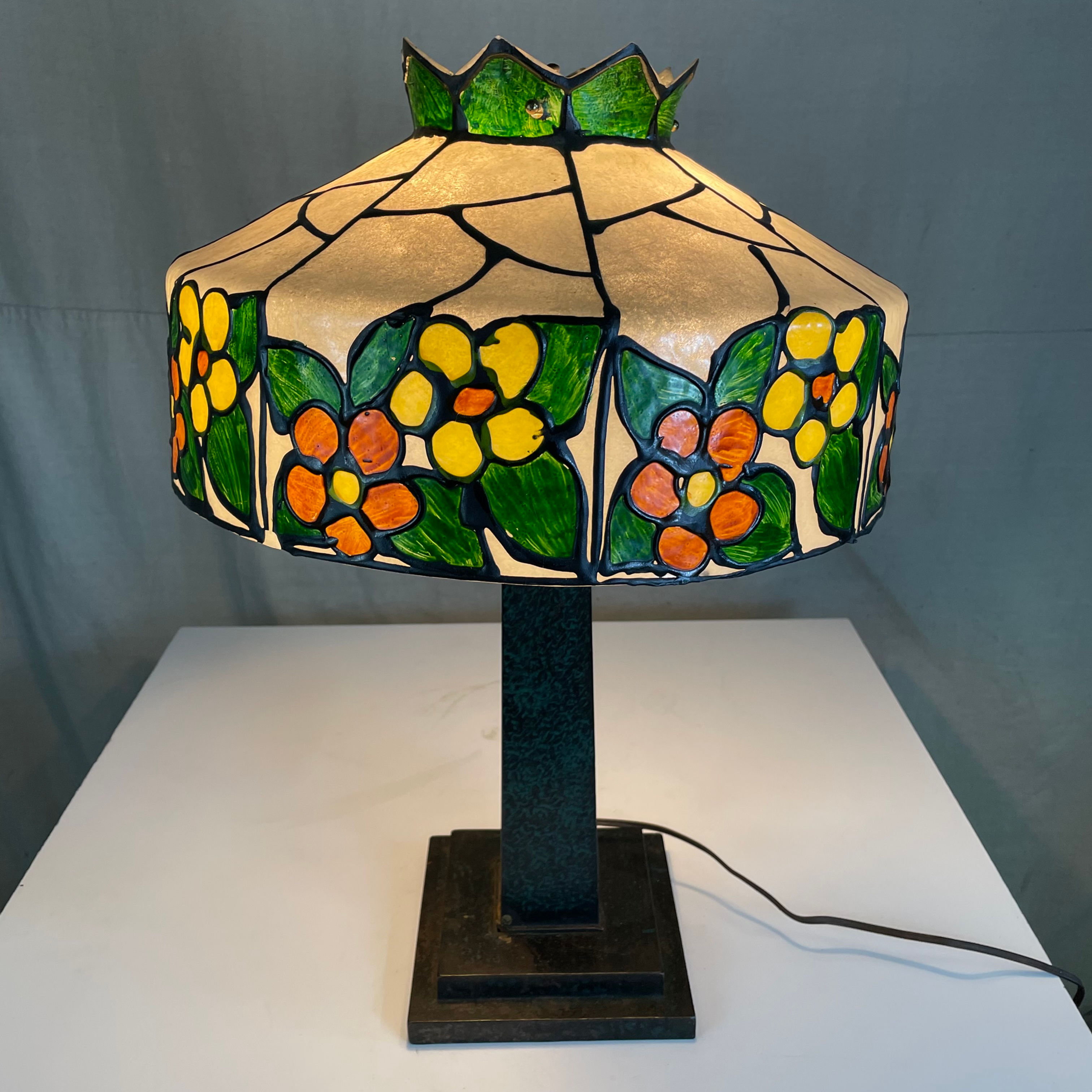 Red & Orange Plastic Slag Stained Glass Lamp