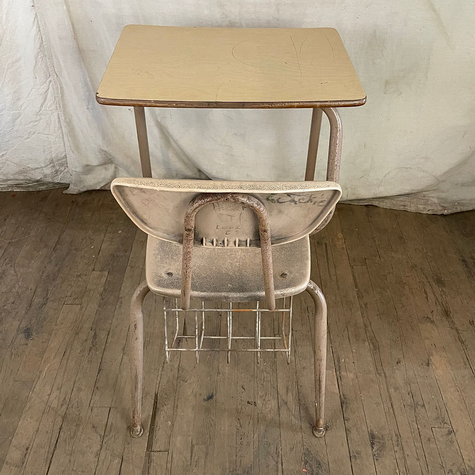 Thumbnail: Laminate Wood Top School Desk w/ Stained Plastic Seat