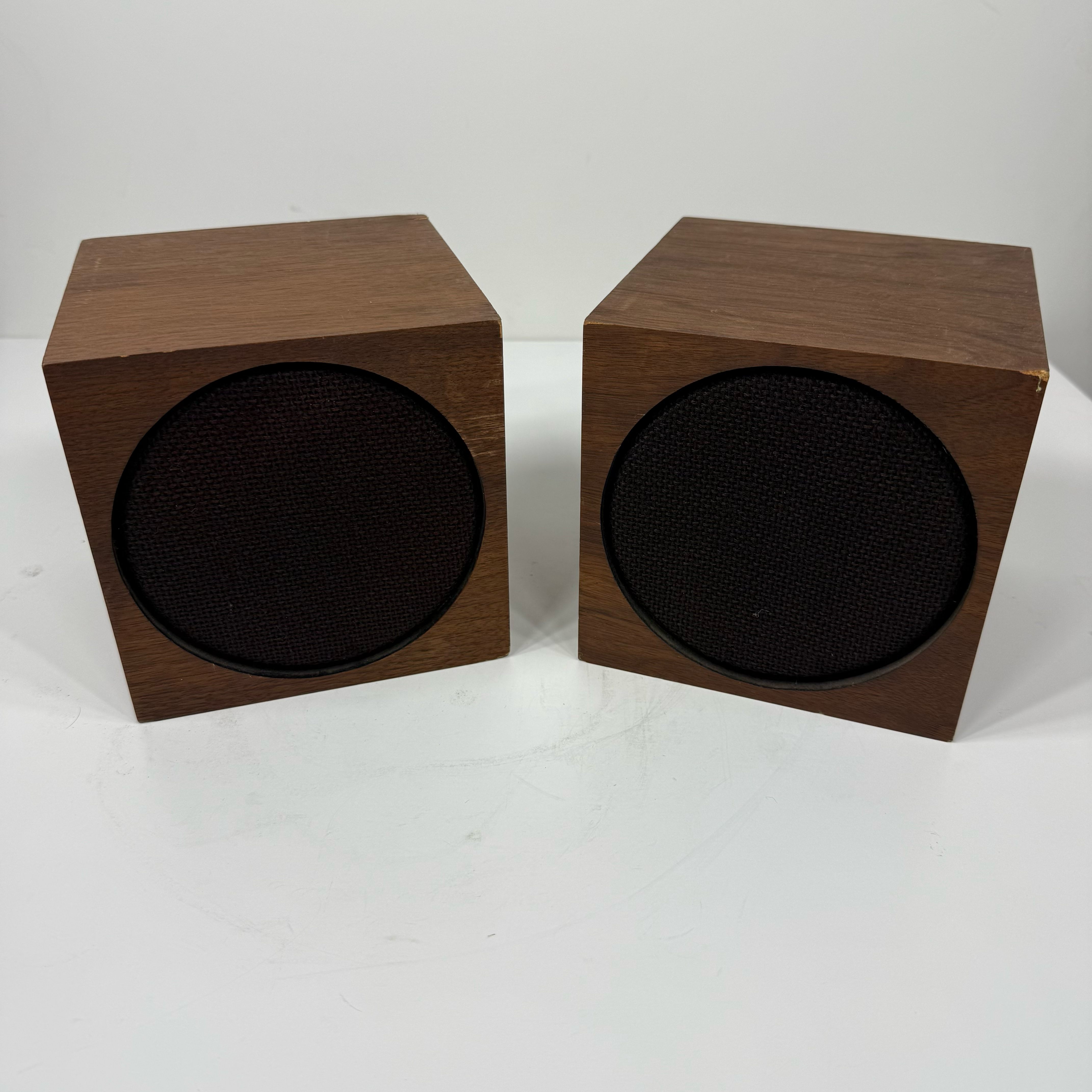 Pair of Ampex Wood Grain Cube Speakers