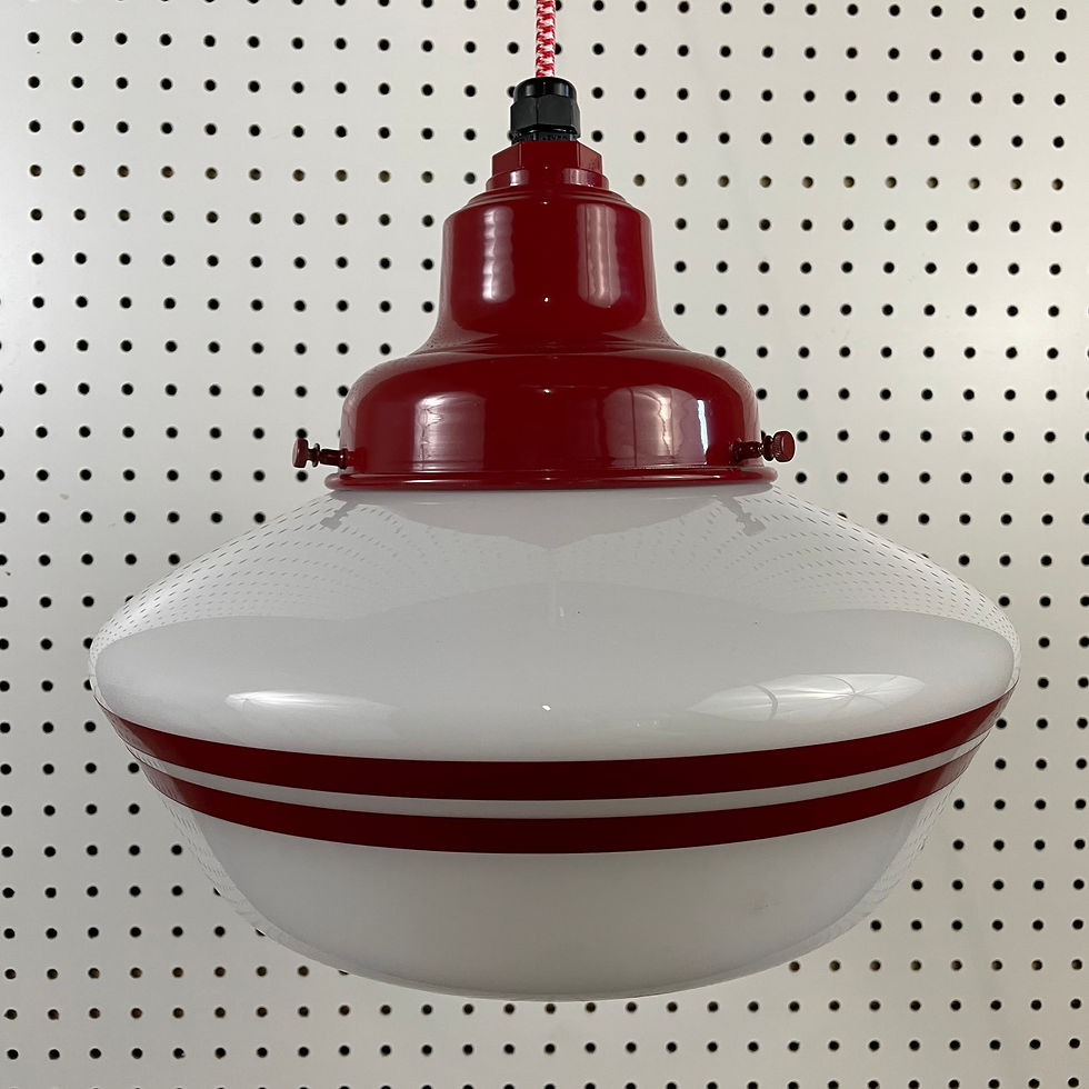White w/ Red Stripes Saucer Pendant Light