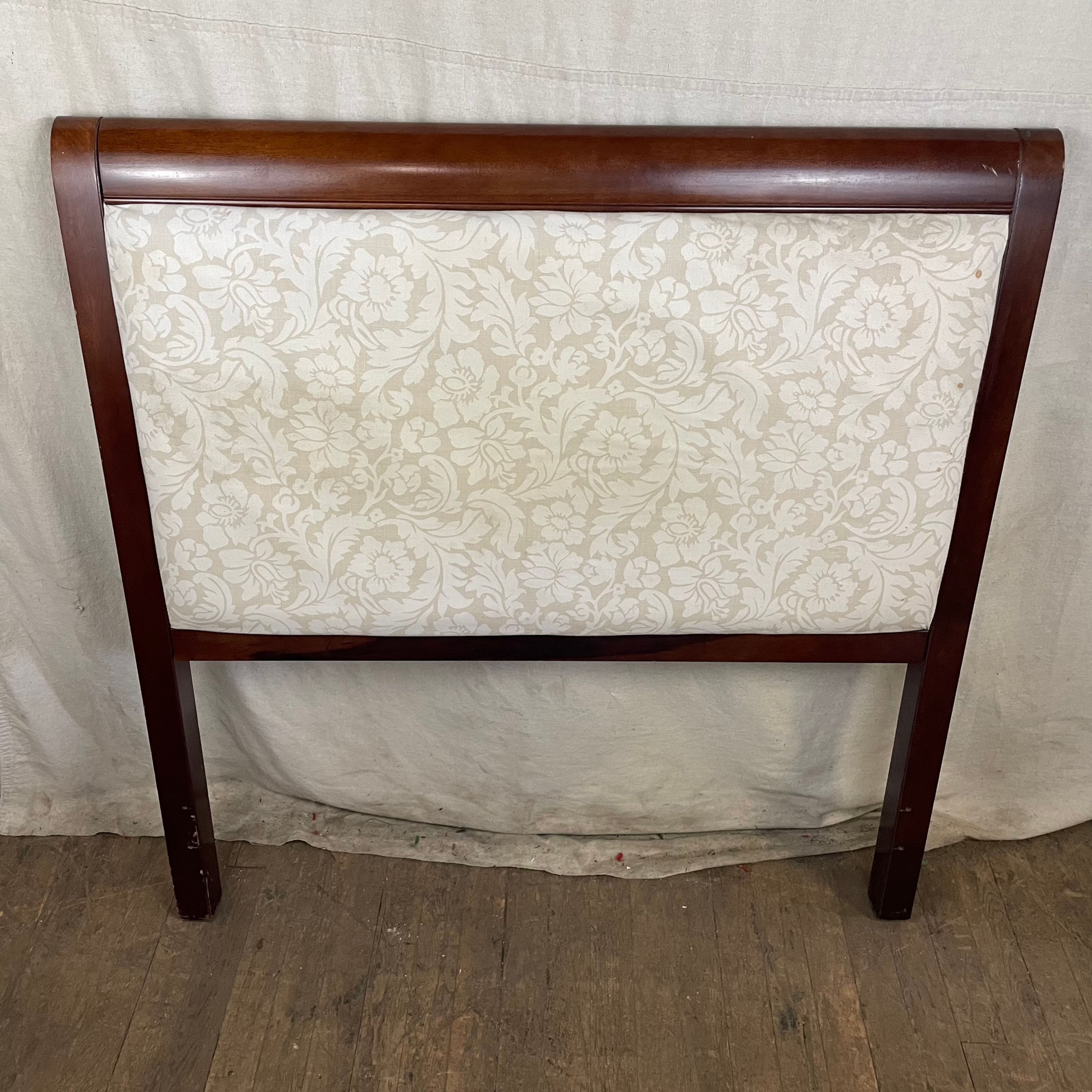 Wood Headboard Bed Frame w/ White Linen