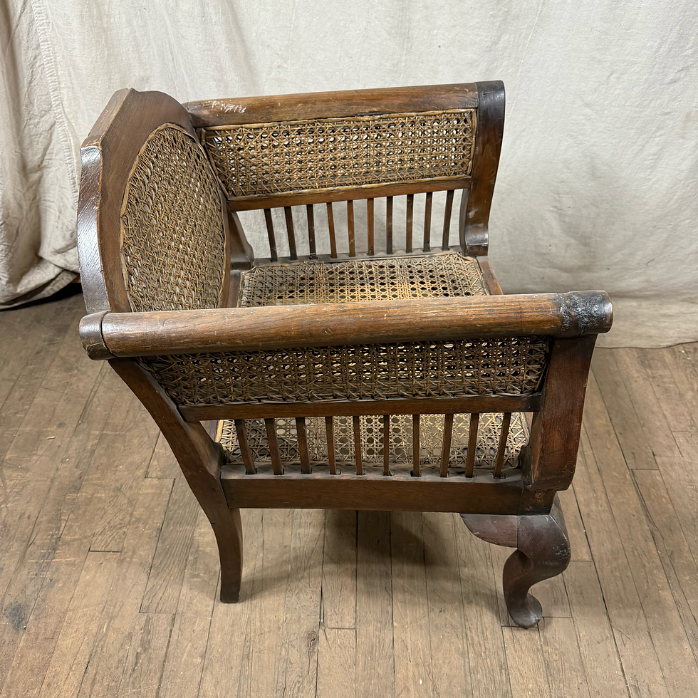 Thumbnail: Wooden Cane Rattan Lyre Accent Chair