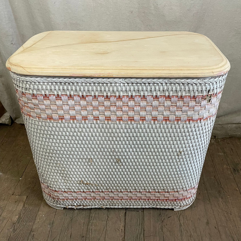 Pink & White Wicker Hamper w/ Wood Lid
