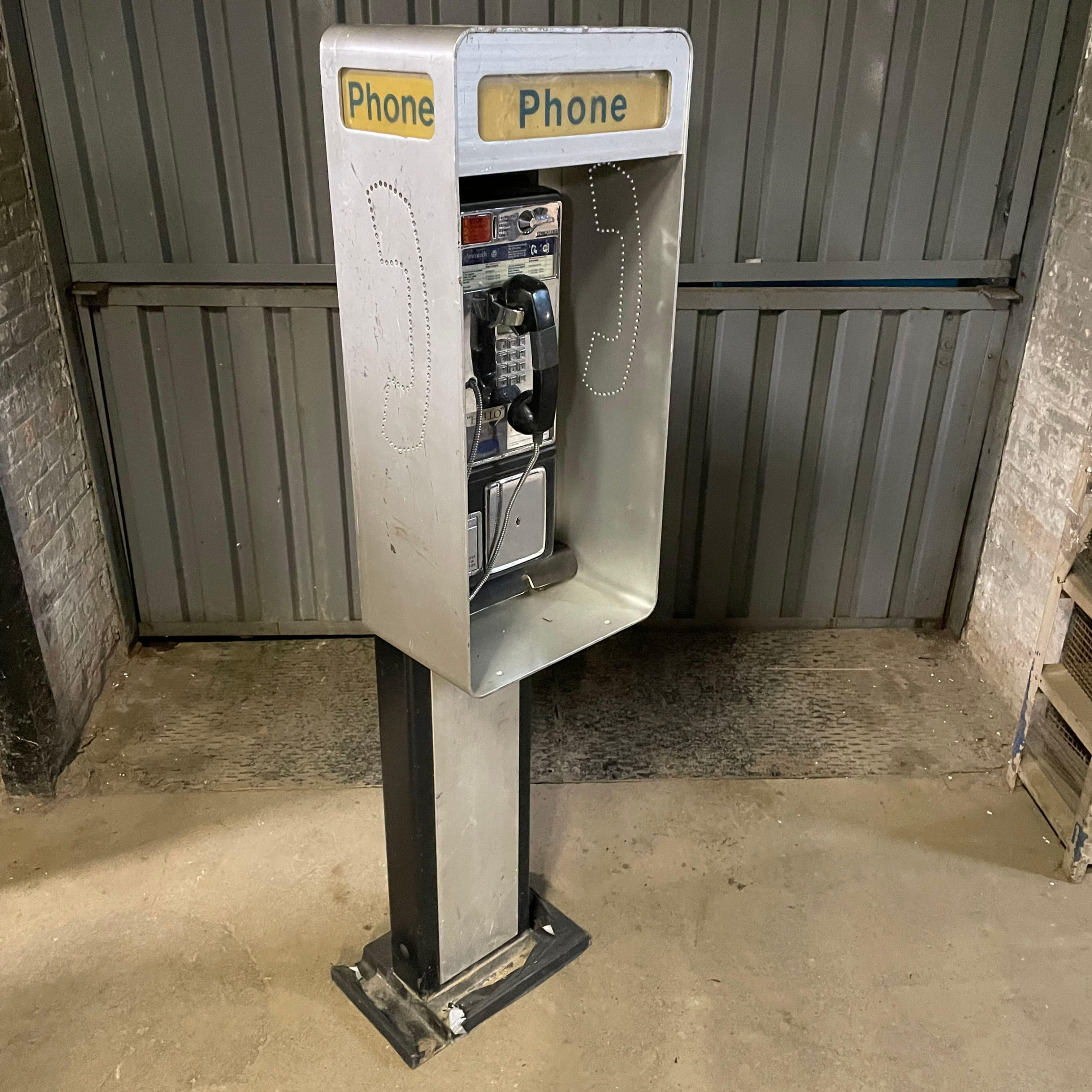 Ameritech Aluminum Pay Phone Telephone Booth on Stand