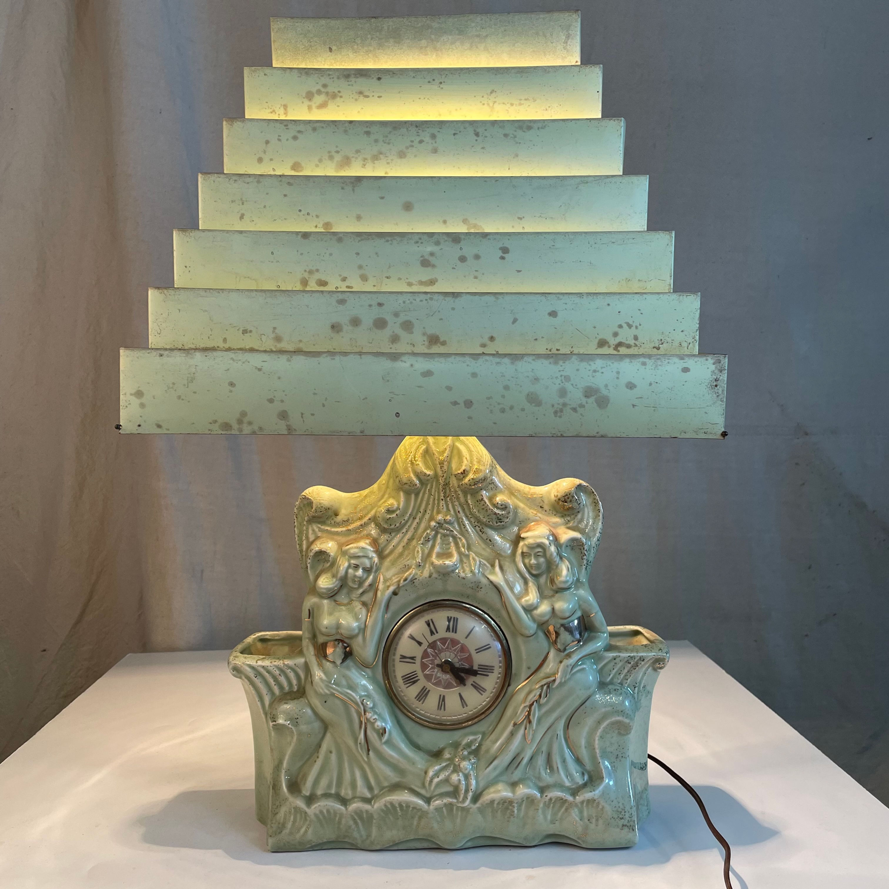 Mint Green Lady Clock Lamp w/ Collapsible Shade