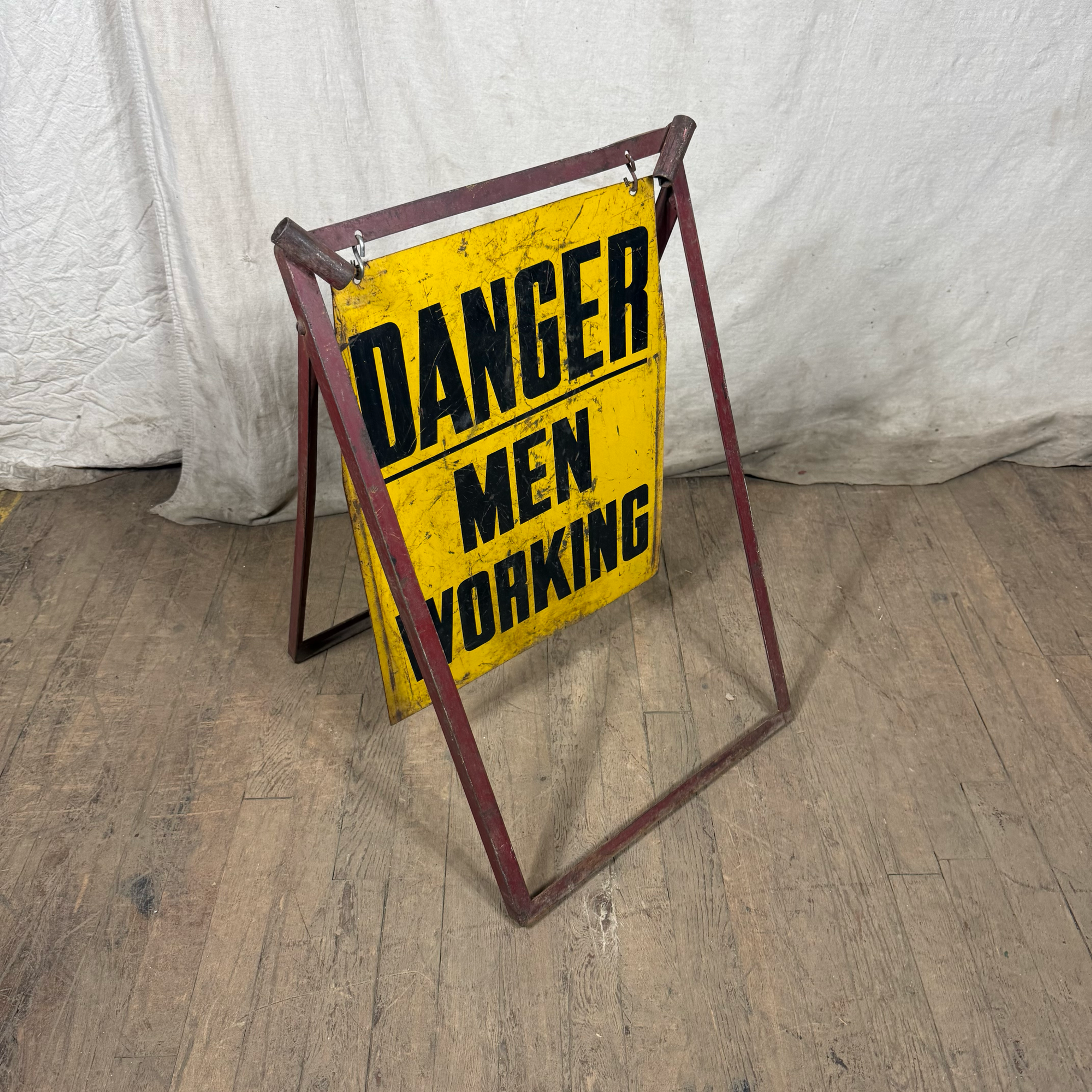 Yellow Danger Men Working A Frame Sign